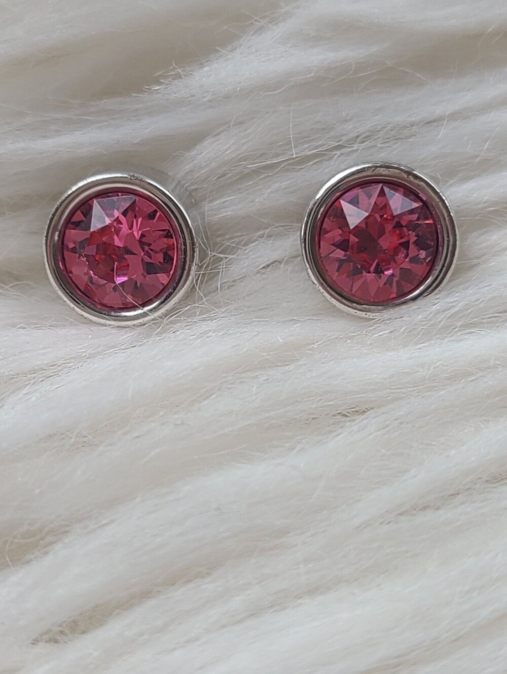 Touchstone Crystal by Swarovski Rose Ice Earrings #1055E Silver/Pink-Excellent